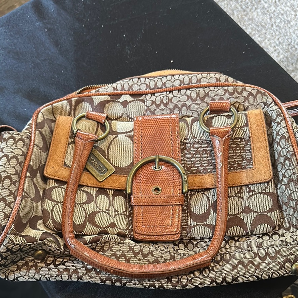 Coach Brown and Tan Signature Bag
